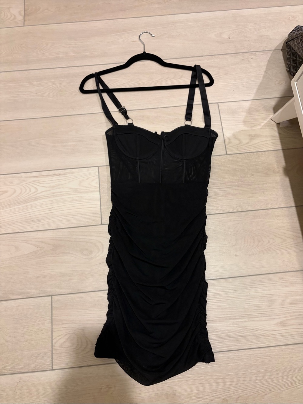 White Fox Boutique Black Ruched Bustier Mini Dress
